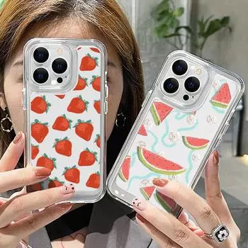 Чехол для телефона iPhone 15 Pro Max 14 Plus 13 Pro 12 Mini 11 8 7 XS с клубникой, арбузом, фруктами и милым принтом, мягкий силиконовый противоударный прозрачный чехол iPhone 15 красный