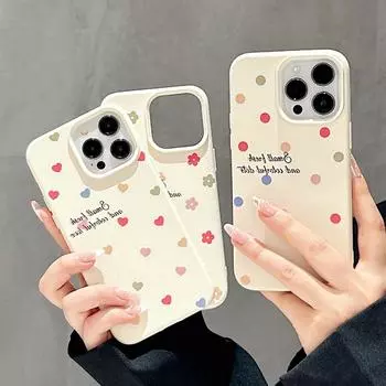 Чехол для телефона iPhone 16 15 14 13 12 11 Pro Max iPhone 11 13 16 15 14 12 Чехол для телефона с цветным сердечком и узором в горошек iPhone 11 белый