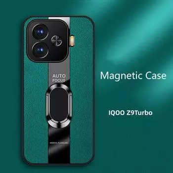 Чехол для телефона IQOO Z9 Turbo с магнитным кольцом для VIVO Z9 Turbo 5G, роскошный кожаный мягкий силиконовый противоударный чехол-бампер For IQOO Z9 Turbo чёрный