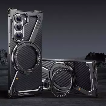 Чехол для телефона из алюминиевого сплава Z-образной формы без оправы с магнитным ободком для Samsung Z Fold6 Fold5 с металлической подставкой для Magsafe Buffer Hard Cover Samsung Z Fold6 чёрный