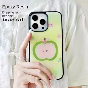 Чехол для телефона из эпоксидной смолы, совместимый и подходящий для huawei iPhone15 14 13mini/12/11promax/xsmax/xr 7/8plusSE Cartoon Green Apple huawei MATE60