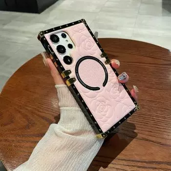 Чехол для телефона из искусственной кожи для Samsung S24 S23 S22 Ultra S21 Plus, роскошный противоударный магнитный чехол из ТПУ Samsung S24 Ultra коричневый