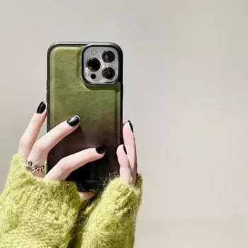 Чехол для телефона из искусственной кожи градиентного зеленого цвета для Apple iPhone15promax - мягкий кожаный износостойкий чехол для iPhone 15/14/13/12/11, устойчивый к падениям Apple 12