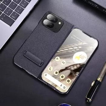 Чехол для телефона из искусственной кожи Litchi для Google Pixel 9 Pro Fold, подставка-держатель, твердый задний чехол для Pixel 9 Pro Fold, чехол Pixel 9 Pro Fold чёрный