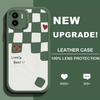 Чехол для телефона из искусственной кожи с мультяшным медведем для iPhone 15 14 13 12 Pro Max Samsung Galaxy S23 Ultra S20 FE A52 Redmi Xiaomi POCO Мягкая задняя крышка iPhone 11 Pro Max