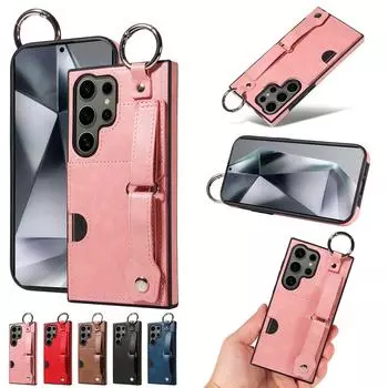 Чехол для телефона из искусственной кожи с отделениями для карт, кошельком, пряжкой, ремешком на палец, для Samsung Galaxy S22, S23, S24, A05, A12, A13, A14, A15, A52, A72, A22, A24... Samsung Galaxy A05 чёрный