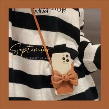 Чехол для телефона из искусственной кожи с 3d милым бантом и ремешком для Iphone 11 12 13 Pro Xs Max X Xr 7 8 Plus, мягкая модная роскошная задняя крышка For iPhone SE 2020