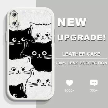 Чехол для телефона из искусственной кожи с рисунком черно-белых кошек для Infinix Vivo OPPO Reno Realme Huawei Nova, тонкий чехол для смартфона с ощущением кожи Vivo S1 белый
