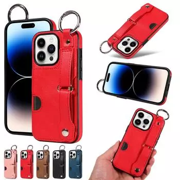 Чехол для телефона из искусственной кожи с отделениями для карт, кошельком, пряжкой на палец, ремешком на запястье для iPhone XS, XR, XS Max, iPhone 7,8,7Plus,11,11Pro,11Pro,12,13,14,15... iPhone 15 Plus чёрный