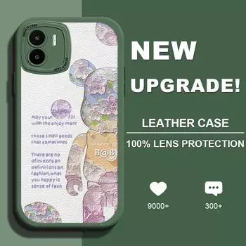Чехол для телефона из искусственной кожи с фиолетовым цветком и милым медведем для iPhone 15 14 13 12 Pro Max Samsung Galaxy S23 Ultra S20 FE A52 Redmi Xiaomi POCO, мягкий чехол iPhone 15 Pro Max