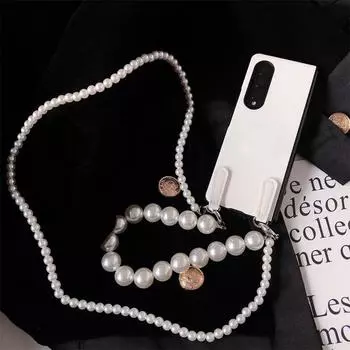 Чехол для телефона из искусственной кожи со стразами для Samsung Galaxy Z Fold 3 2 5g, чехол с шикарной и элегантной жемчужной веревкой через плечо Z Fold 4 For Samsung Z Fold 3