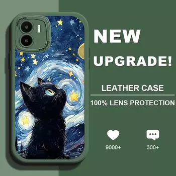Чехол для телефона из искусственной кожи «Звездная ночь с черным котом» для iPhone 15 14 13 12 Pro Max Samsung Galaxy S23 Ultra S20 FE A52 Redmi Xiaomi POCO Мягкий чехол Samsung A70/A70S