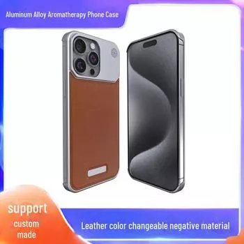 Чехол для телефона из кожи и алюминия с ароматерапией для iPhone 15 Pro Max/iPhone 16 iPhone 14 Pro 6.1 оранжевый