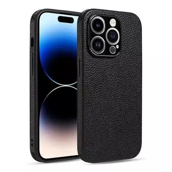 Чехол для телефона из кожи личи для iPhone 14 Pro Max 13 12 11, противоударный роскошный чехол из ТПУ, гибридная тонкая задняя крышка iPhone 14 чёрный