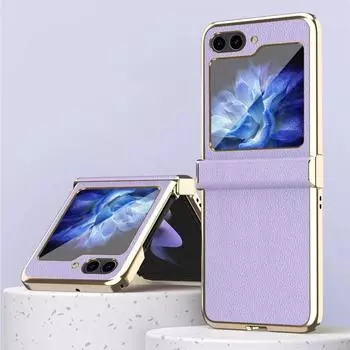 Чехол для телефона из кожи личи для Samsung Galaxy Z Flip5 Flip4 Flip3, роскошный противоударный защитный чехол для задней панели For Galaxy Z Flip3 золотой