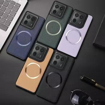 Чехол для телефона из кожи личи для Motorola G85 X50 Ultra S50 Neo для Magsafe Magsafeing Cover для Moto Edge 50 Ultra 40 Neo Holster Противоударный чехол For Moto X50 Ultra чёрный