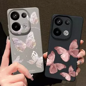 Чехол для телефона из матовой кожи с принтом бабочек из ТПУ для Xiaomi 13T Poco X6 M6 Pro Redmi Note 14 Pro 13 12 11, тонкий, мягкий, противоударный Xiaomi 13T/13T Pro чёрный