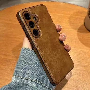 Чехол из натуральной кожи для Samsung Galaxy S25 Ultra S24 S23, чехол из натуральной кожи в стиле ретро для Samsung Galaxy S24 коричневый