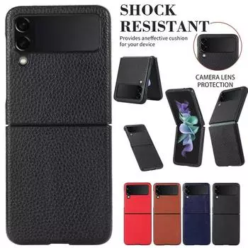 Чехол для телефона из натуральной кожи с зерном личи для Samsung Galaxy Z Flip 4 Z Flip 3 Galaxy Z Fold 3 Z Fold 4, жесткий защитный чехол для ПК Samsung Z Flip 3 красный