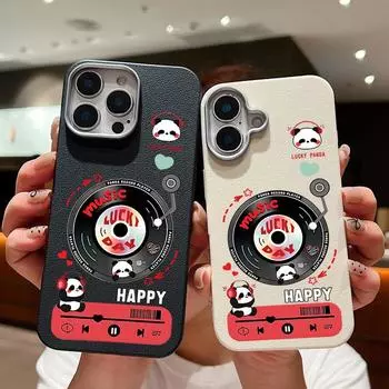 Чехол для телефона из однотонной кожи с текстурой панды и рисунком CD для iPhone 16 Pro 15 14 Plus 13 12 Pro Max 11, ударопрочный, мягкий, из ТПУ, тонкий чехол iPhone 16 серый