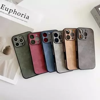 Чехол для телефона из овчины однотонного цвета для iPhone 16 Pro 15 14 Plus 13 12 Pro Max 11, противоударный, защита линз Tpu Hybird PU, тонкий чехол iPhone 16 темно серый