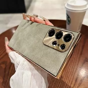 Чехол для телефона из овчины в стиле ретро для Samsung S24, ультраматовый оцинкованный металлический каркас, противоударный чехол для телефона Samsung S24/S23/S22/Ultra/Plus Samsung S24