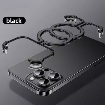 Чехол для телефона из сплава Bare Metal Feel для iPhone 14 15 16 Pro Max, металлический безрамный чехол для рассеивания тепла для iPhone 16 Promax iPhone 14 чёрный