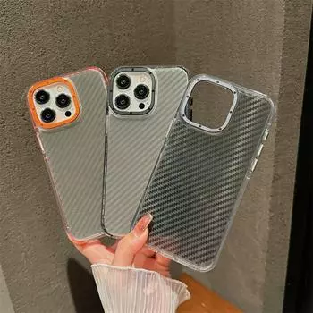 Чехол для телефона из углеродного волокна с двухцветной линзой подходит для iPhone 15 Pro и Samsung S24 Ultra, прочный корпус с защитой от падений. iPhone 13 Pro оранжевый