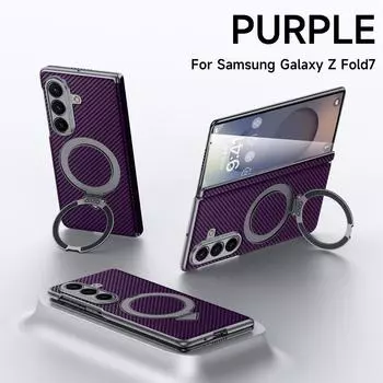 Чехол для телефона из высококачественного углеродного волокна с подставкой для Samsung Galaxy Z Fold 7 6 5, магнитная беспроводная зарядка, противоударная защитная крышка Galaxy Z Fold6 фиолетовый