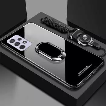 Чехол для телефона из закаленного стекла для Samsung Galaxy A73 A53 A33 A13 A03S A22 A52 A32 A42 A51 A71 A72 A12 5G с магнитным кольцом-держателем и подставкой со шнурком For Samsung A12 5G красный