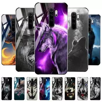 Чехол для телефона из закаленного стекла для Xiaomi Redmi 9A 9 9C Note 8 8T 10 11 9S Pro K40 K30 10X 8A 8, чехол для телефона с рисунком волка