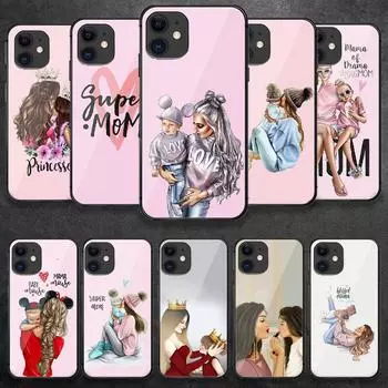 Чехол для телефона из закаленного стекла для мамы и ребенка, мамы для iPhone Samsung Galaxy OnePlus Oppo Xiaomi Redmi Note SA 7 8 9 10 11 12 13 14 20 21 22 53 Pro Max Ultra iPhone 6 or 6S