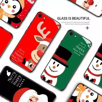 Чехол для телефона из закаленного стекла для iPhone Samsung Galaxy Infinix TPU Soft Edge с рисунком Рождества Санта-Снеговика Оленя Лось Пингвин Узоры Чехол для смартфона iPhone 11 Pro Max