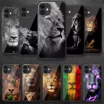 Чехол для телефона из закаленного стекла Lion Animal King для iPhone Samsung Galaxy OnePlus Oppo Xiaomi Redmi Note SA 7 8 9 10 11 12 13 14 20 21 22 53 Pro Max Ultra iPhone 6 or 6S
