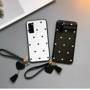 Чехол для телефона из закаленного стекла Love Heart для Samsung S24 Ultra S23 Plus S22 S21 S20 Ultra Plus S10 S9, противоударный, жесткий чехол с кисточкой for Samsung S24