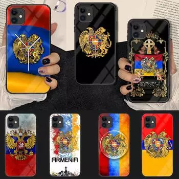 Чехол для телефона из закаленного стекла с флагом Армении и России для iPhone Samsung Galaxy OnePlus Oppo Xiaomi Redmi Note SA 7 8 9 10 11 12 13 14 20 21 22 53 Pro Ultra iPhone 6 or 6S