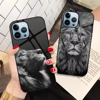 Чехол для телефона из закаленного стекла с изображением льва для Iphone 14 13 11 12 Pro Max Mini Xs Xr X 7 8 6s Plus Se 2022, чехлы на заднюю панель с изображением животного For iphone XS Max