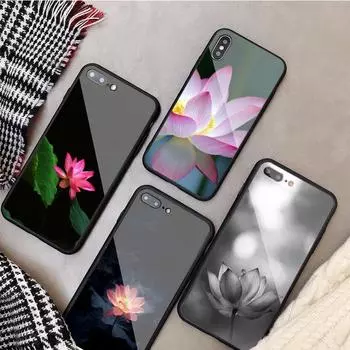 Чехол для телефона из закаленного стекла с цветком лотоса для iPhone 12 11 Pro Max 5 6 7 8 PLUS X XS XR XSMax Shell 12Pro iPhone 5 5S SE