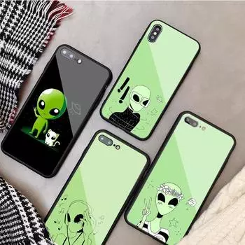 Чехол для телефона из закаленного стекла с рисунком инопланетянина для iphone 12 11 Pro Max 5 6 7 8 PLUS X XS XR XSMax Shell 12Pro iPhone 5 5S SE
