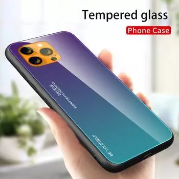 Чехол для телефона из градиентного закаленного стекла для iPhone 16 15 Pro Max 14 Pro 13 12 11 X XR XS Max 8 7 Plus, противоударный чехол на заднюю панель iPhone 15 чёрный/синий