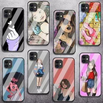 Чехол для телефона из закаленного стекла с художественной росписью для девочек для iPhone Samsung Galaxy OnePlus Oppo Xiaomi Redmi Note SA 7 8 9 10 11 12 13 14 20 21 22 53 Pro Ultra iPhone 6 or 6S