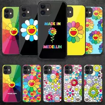 Чехол для телефона из закаленного стекла со смайликом и солнечным цветком для iPhone Samsung Galaxy OnePlus Oppo Xiaomi Redmi Note SA 7 8 9 10 11 12 13 14 20 21 22 53 Max Ultra iPhone 6 or 6S