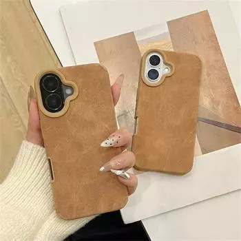 Чехол для телефона из замши и меха в стиле ретро, высококачественный коричневый цвет для iPhone 16 Plus 15 14 13 12 Pro Max 11, защитный бампер для объектива iPhone 16 Pro Max коричневый