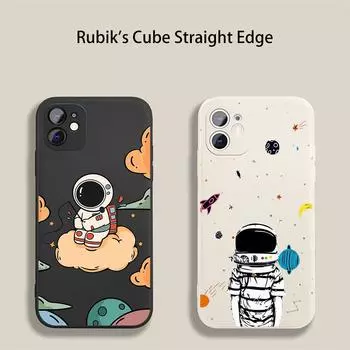 Чехол для телефона из жидкого силикона Astronaut Original Square для iPhone 14 11 12 13 Pro Max Mini X XS XR 7 8 Plus SE2, противоударный чехол iPhone X XS