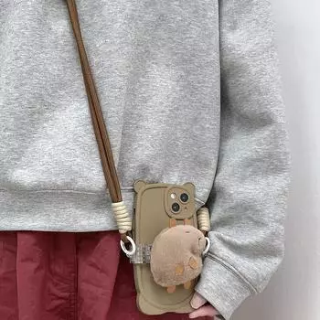 Чехол для телефона Kapibala с рисунком из мультфильма, ремешок с зажимом на заднюю часть, милый плюшевый кролик, съемный регулируемый ремешок для телефона через плечо, защищающий от падений