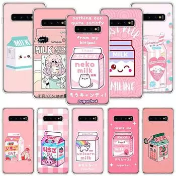 Чехол для телефона Kawaii Japanese Strawberry Milk Box для Samsung Galaxy S20 FE S10 Plus S21 S22 Ultra S10E S9 S8 S7 Edge J4 + Fundas Samsung S20 FE