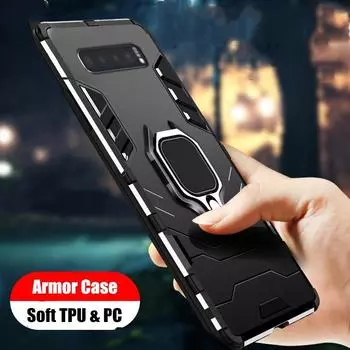 Чехол для телефона KEYSION для Samsung S10 S9 S8 Plus, чехол с магнитным кольцом-держателем, ПК + ТПУ, противоударная задняя крышка for Galaxy S10 чёрный