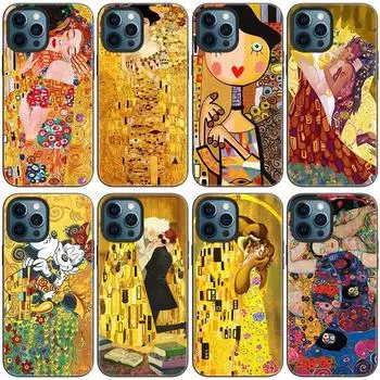 Чехол для телефона Kiss by Gustav Klimt для Apple iPhone 14 13 12 Mini 11 Pro Max 7 8 XR X XS 7 8 Plus SE 2020 2022, черный чехол iPhone 14
