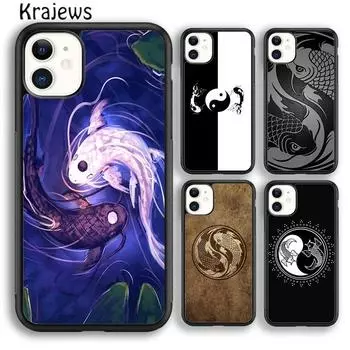 Чехол для телефона Krajews Koi Carp Fish Yin Yang для iPhone 14 5 SE 6s 7 8 plus XR XS 11 12 13 pro max Samsung S21 S22ultra Plus iPhone 6plus