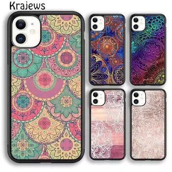 Чехол для телефона Krajews Mandala Wood Floral для iPhone 14 5 SE 6s 7 8 plus X XR XS 11 12 13 pro max Samsung Galaxy S21 S22ultra iPhone 6plus